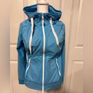Zella Zip Up Hoodie*2 Way Zipper, Blue/White stripes size S